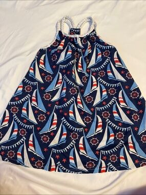 4th of July Nautical Sailboat Halter Dress - Navy, White & Red